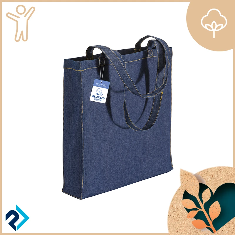 Shopper in cotone denim riciclato con soffietto