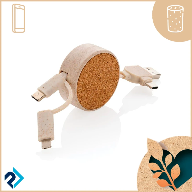 cavo retrattile 4 in 1 in sughero e grano