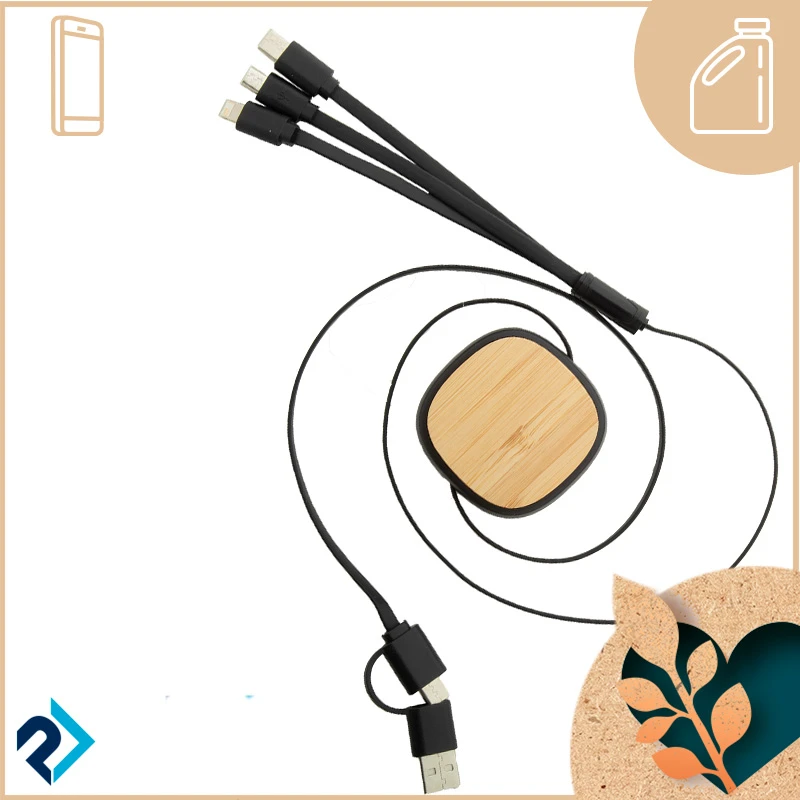cavo USB telescopico in ABS riciclato e bamboo