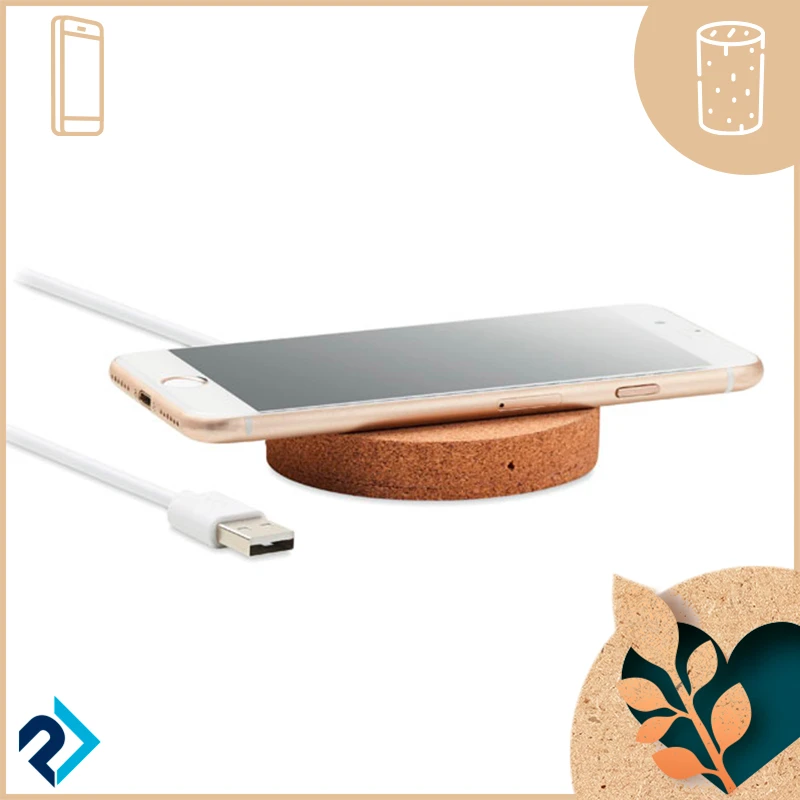 caricatore wireless rotondo in sughero