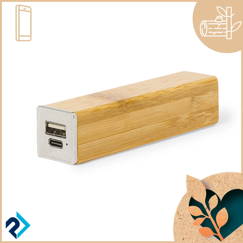 power bank in bamboo e paglia di grano