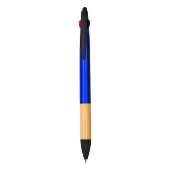 Penna Touch a 3 colori con impugnatura in bambù fusto blu