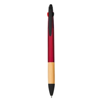 Penna Touch a 3 colori con impugnatura in bambù fusto rosso