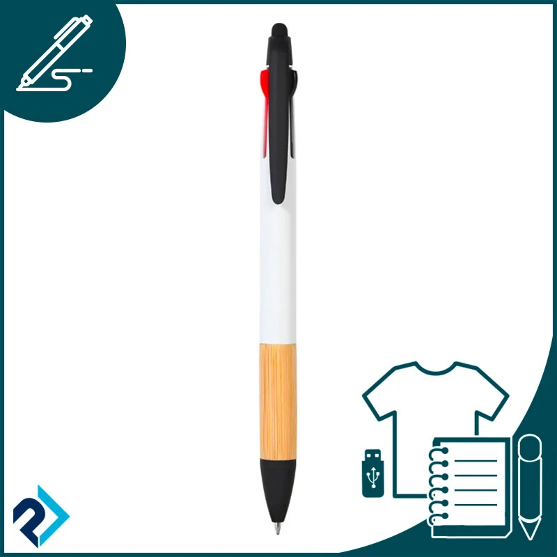 Penna Touch a 3 colori con impugnatura in bambù