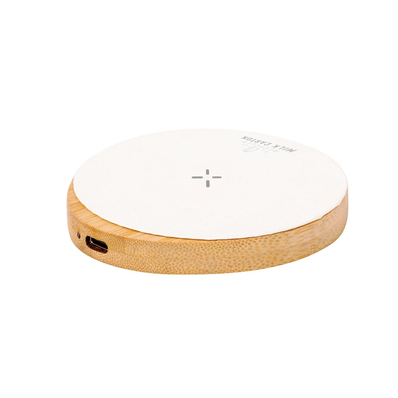 caricatore wireless in cartoni riciclati del latte e bamboo img1