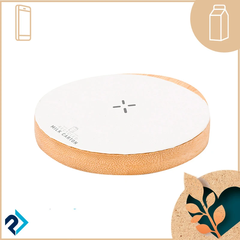 caricatore wireless in cartoni riciclati del latte e bamboo